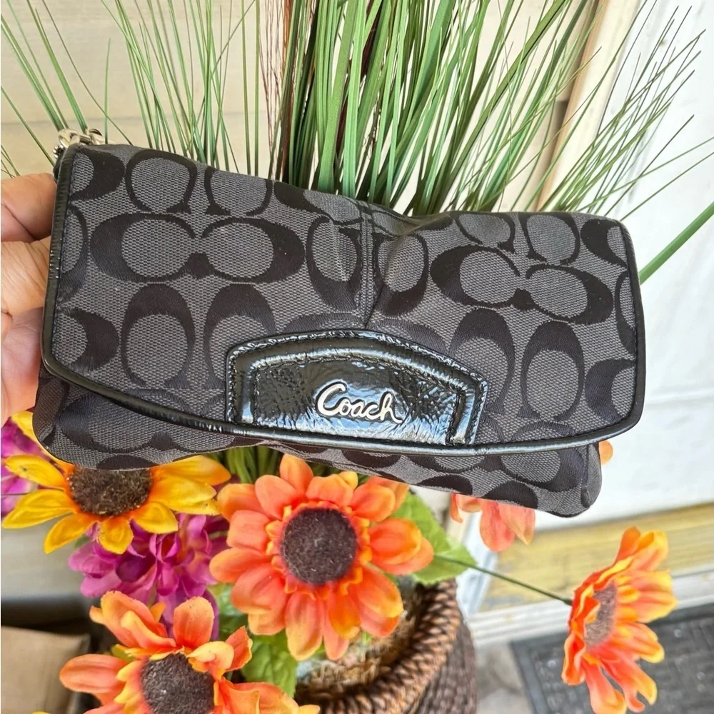 Coach Ashley CC Clutch Wristlet in black signature canvas wristlet